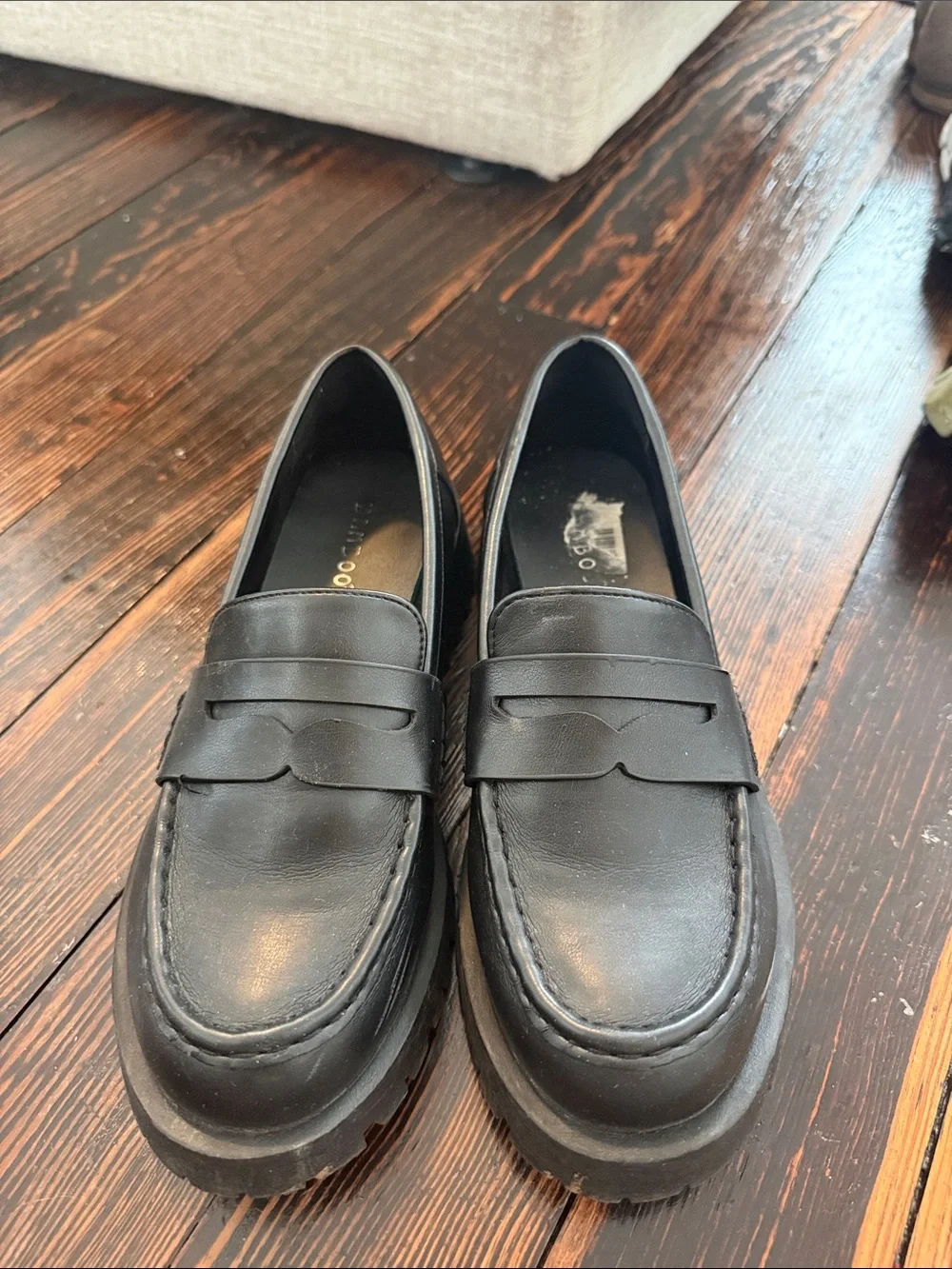 Womans Black Faux Leather Penny Loafers - Classic Slip-On Dress Shoes